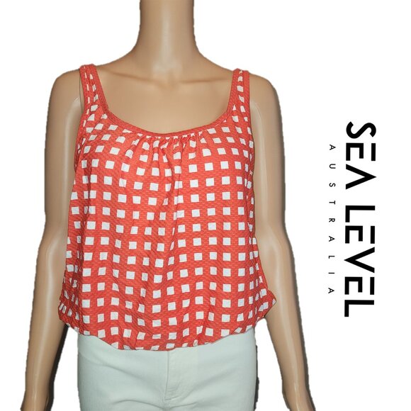 Sea Level Swim Le Damier Blousan Multifit Tankini Red and White Size 8 - Picture 1 of 10